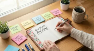 새해 목표를 다이어리에 작성하고 있는 모습