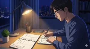 하루를 점검하고 내일을 재설계하는 밤 루틴 장면